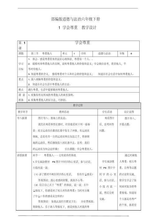 部编版六年级道德与法治下第1课：学会尊重第三课时教案