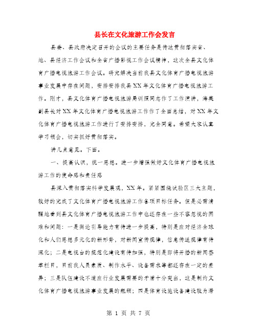 县长在文化旅游工作会发言