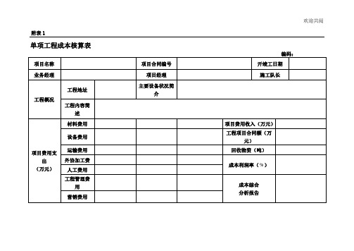 成本核算表格 (计划部范本)