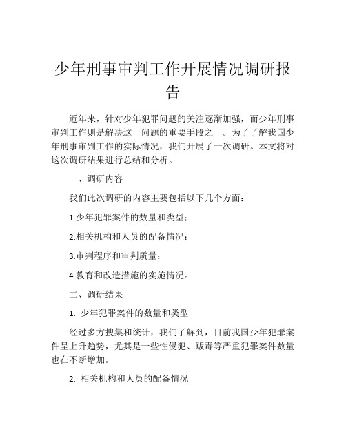 少年刑事审判工作开展情况调研报告