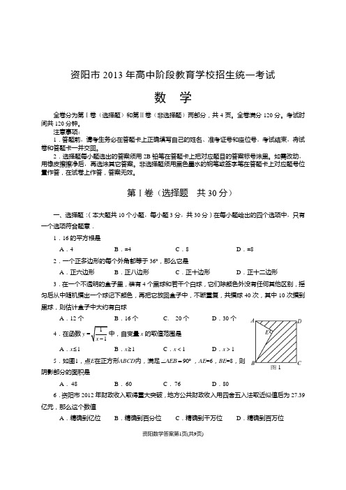 2013年四川省资阳市中考数学及答案(正)