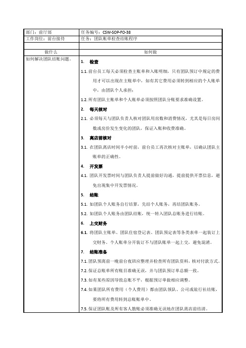 CSW-SOP-FO-38团队账单检查结账程序