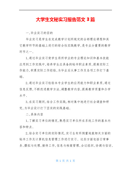 大学生文秘实习报告范文3篇