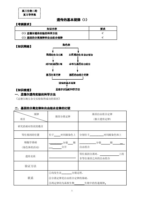 《遗传规律(1)》二轮复习导学案