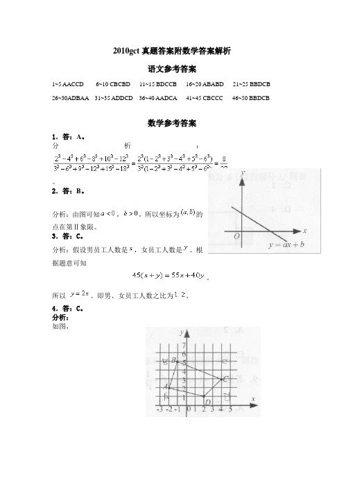 2010gct真题答案附数学答案解析