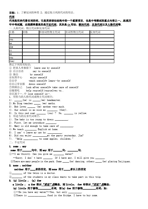 中考英语语法《代词》复习导学案(无答案) 外研版