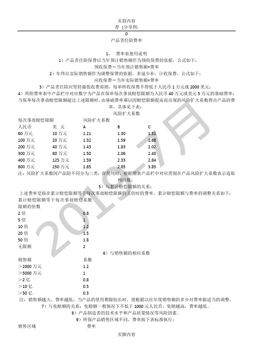 产品责任险费率