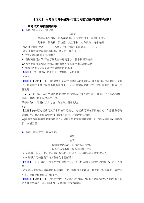 【语文】 中考语文诗歌鉴赏+文言文阅读试题(有答案和解析) (3)