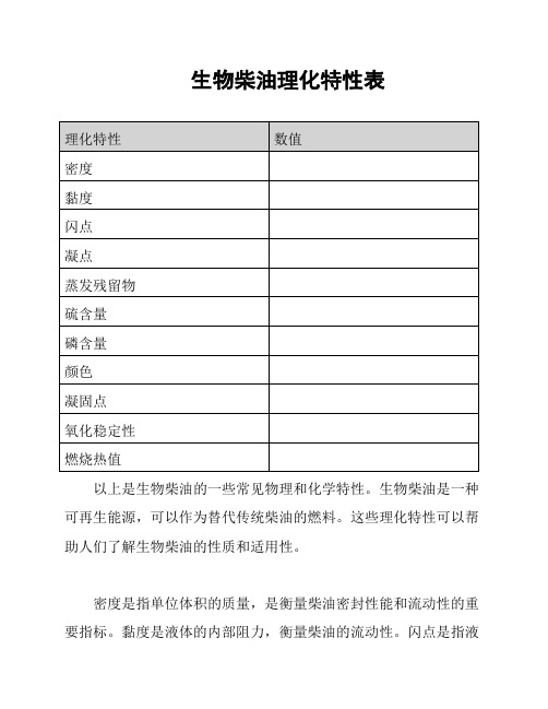 生物柴油理化特性表