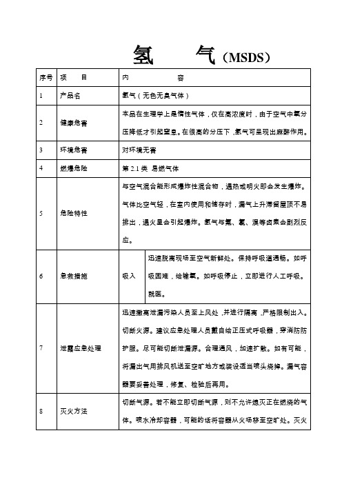 氢    气(MSDS)
