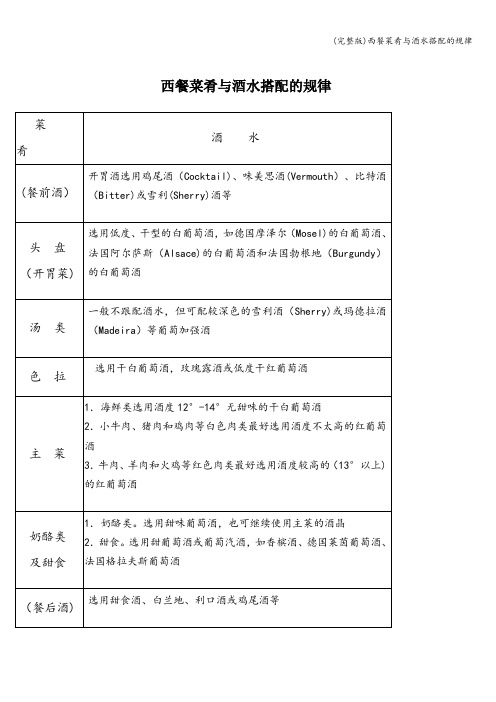 (完整版)西餐菜肴与酒水搭配的规律