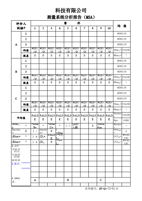 测量系统分析报告MSA