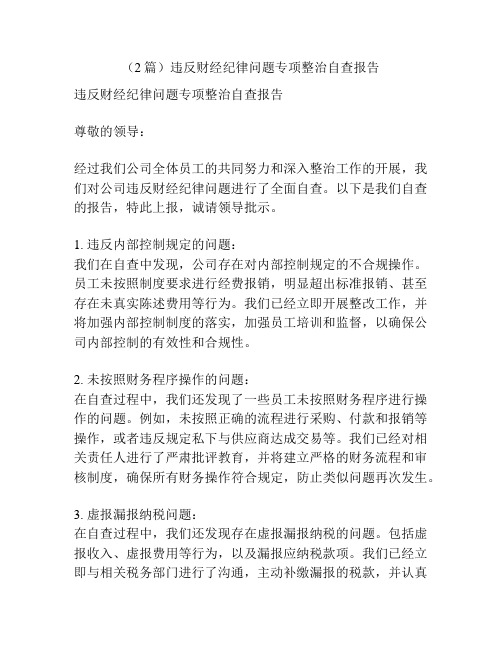 (2篇)违反财经纪律问题专项整治自查报告