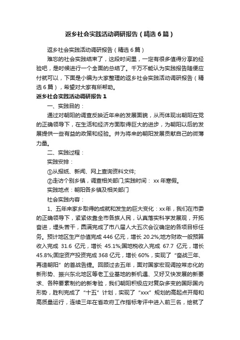 返乡社会实践活动调研报告（精选6篇）