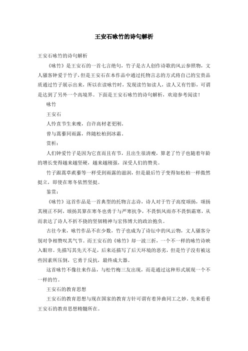 王安石咏竹的诗句解析