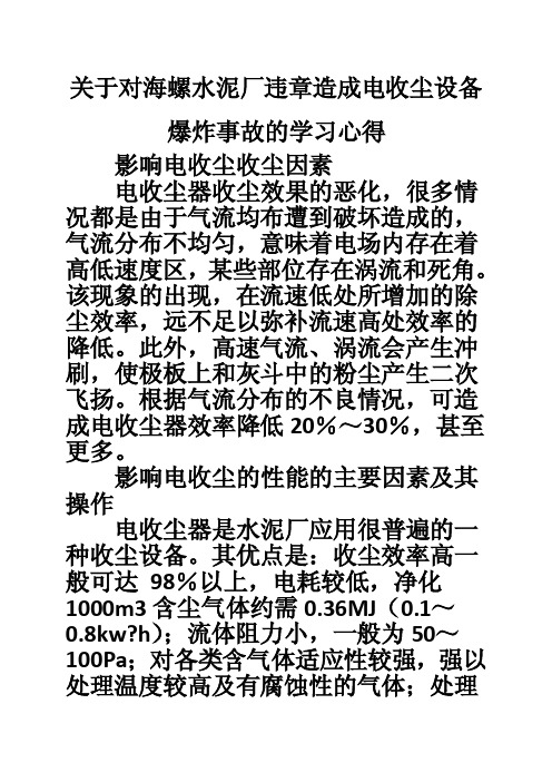 关于对海螺水泥厂违章造成电收尘设备爆炸事故的学习心得