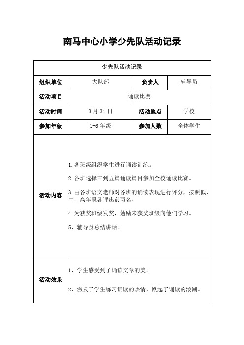 2012--2013学年度第二学期少先队活动记录表