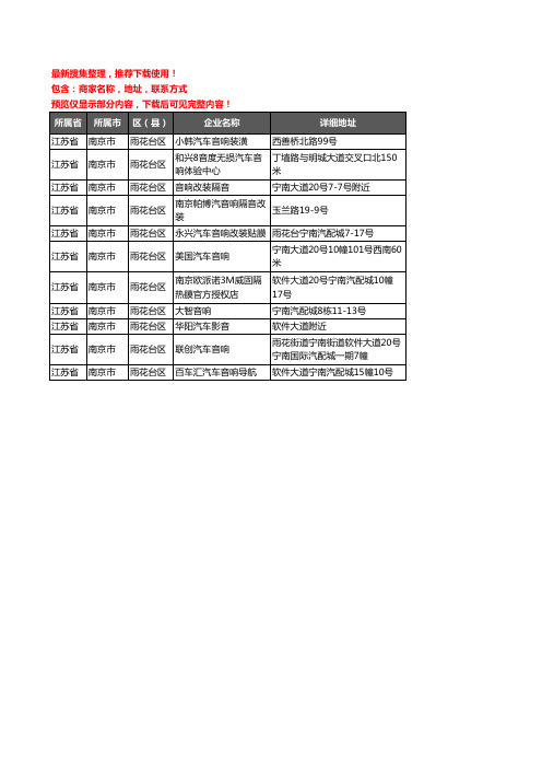 新版江苏省南京市雨花台区汽车影音企业公司商家户名录单联系方式地址大全11家