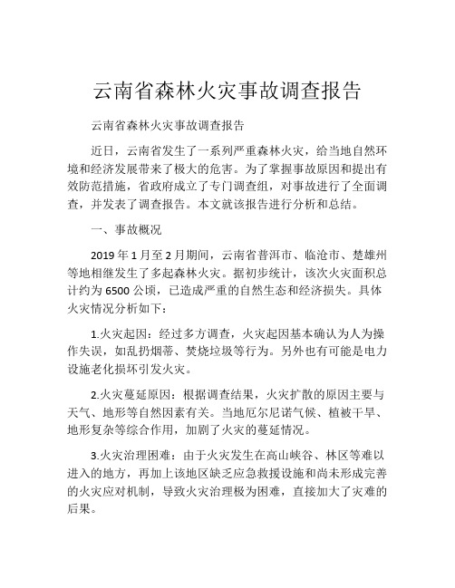 云南省森林火灾事故调查报告