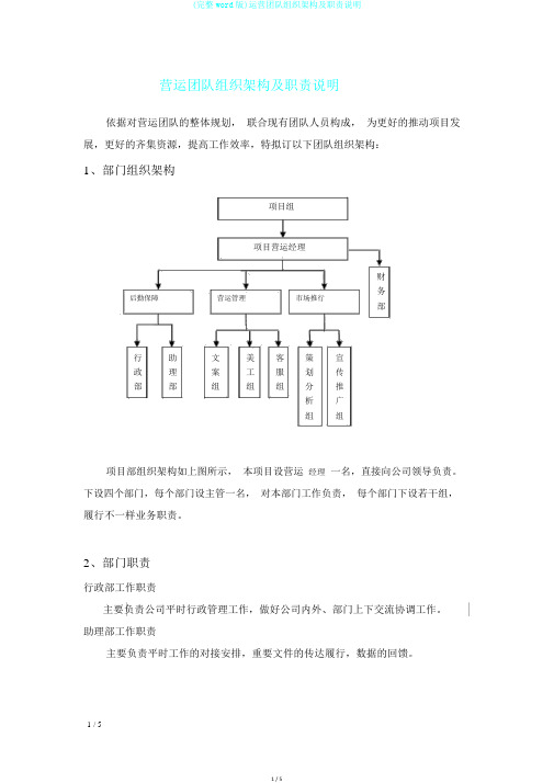 (完整word版)运营团队组织架构及职责说明