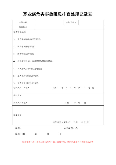 职业危害事故隐患排查处理记录表