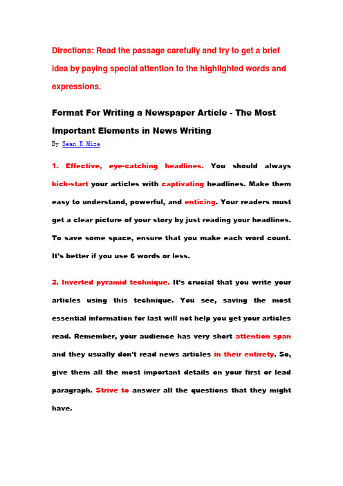 the most important elements inNews writing