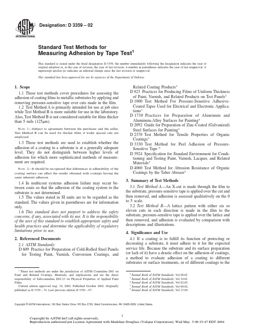 ASTM Method D-3359 Adhesion