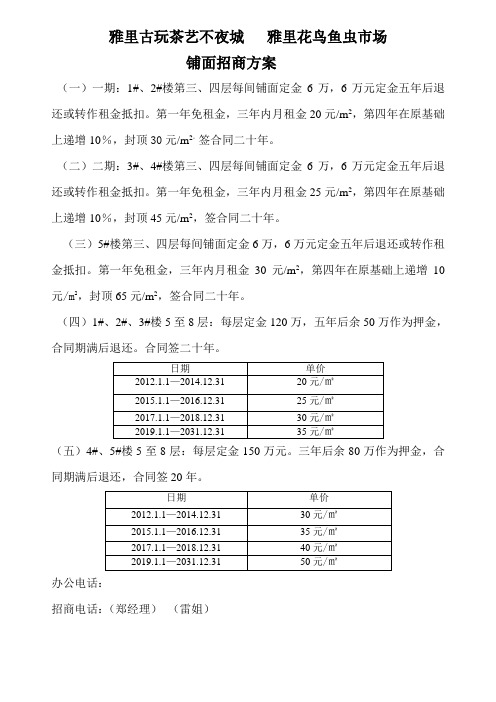 (6万)雅里古玩茶艺不夜城   雅里花鸟鱼虫市场招商方案2012、1月