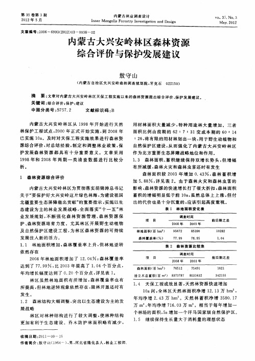 内蒙古大兴安岭林区森林资源综合评价与保护发展建议