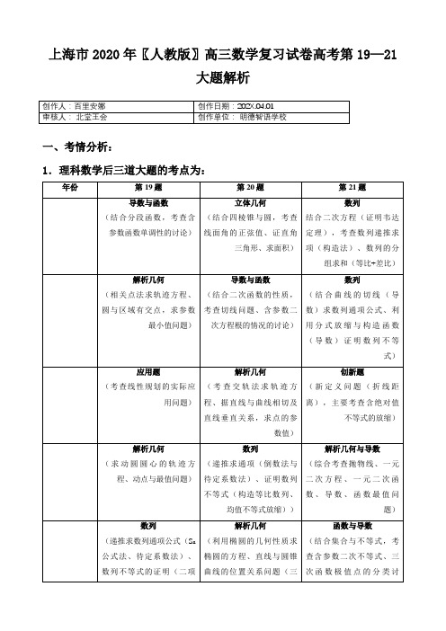 上海市2020〖人教版〗高三数学复习试卷高考第9—大题解析