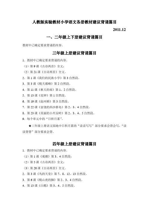 人教版实验教材小学语文各册教材建议背诵篇目 (1)