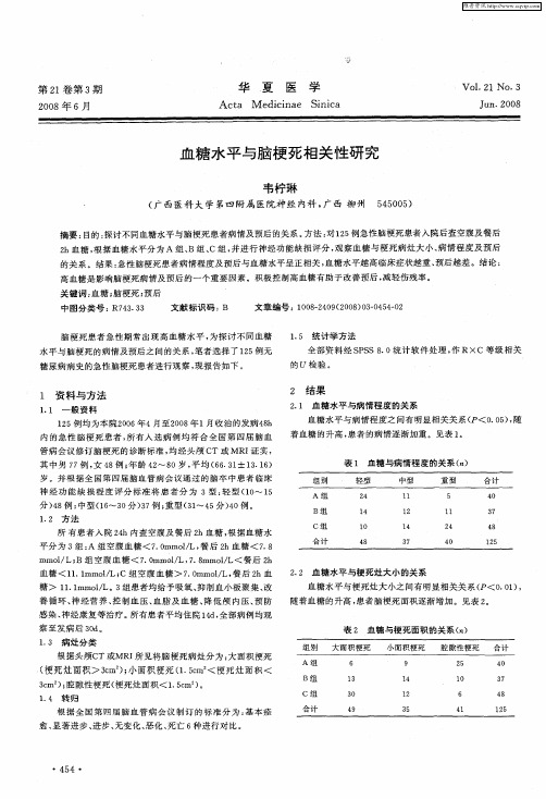 血糖水平与脑梗死相关性研究