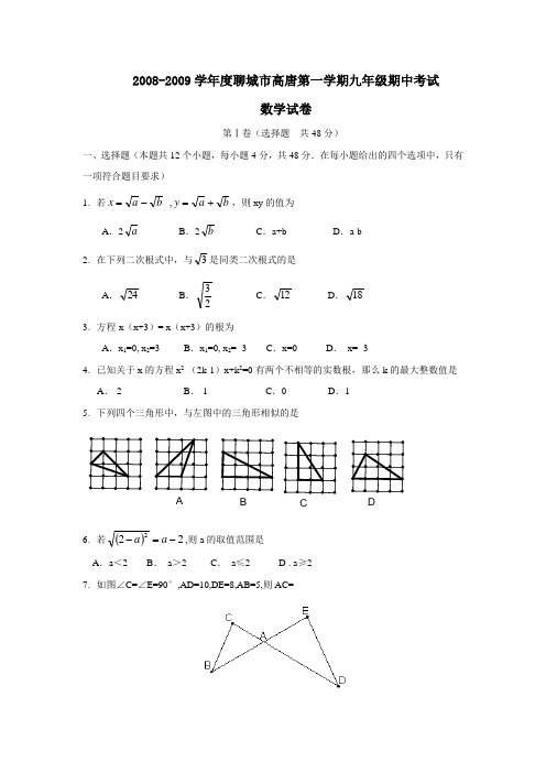 2008-2009学年度聊城市高唐第一学期九年级期中考试