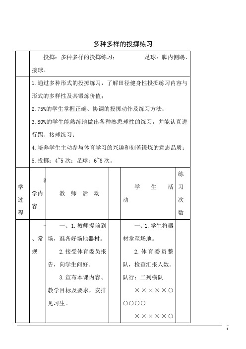 体育初中人教新课标8多种多样的投掷练习同步教案