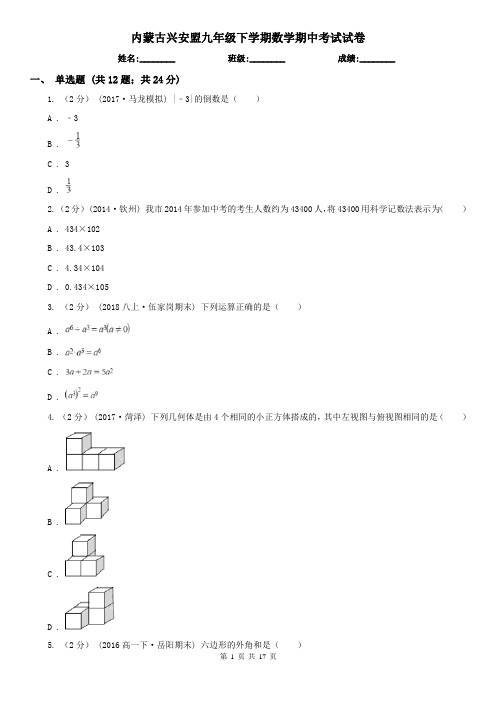 内蒙古兴安盟九年级下学期数学期中考试试卷