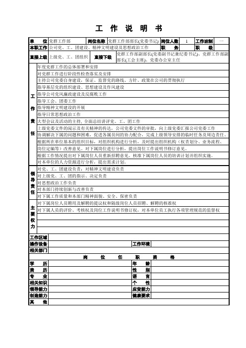 党群工作部部长工作说明书【精品文档】