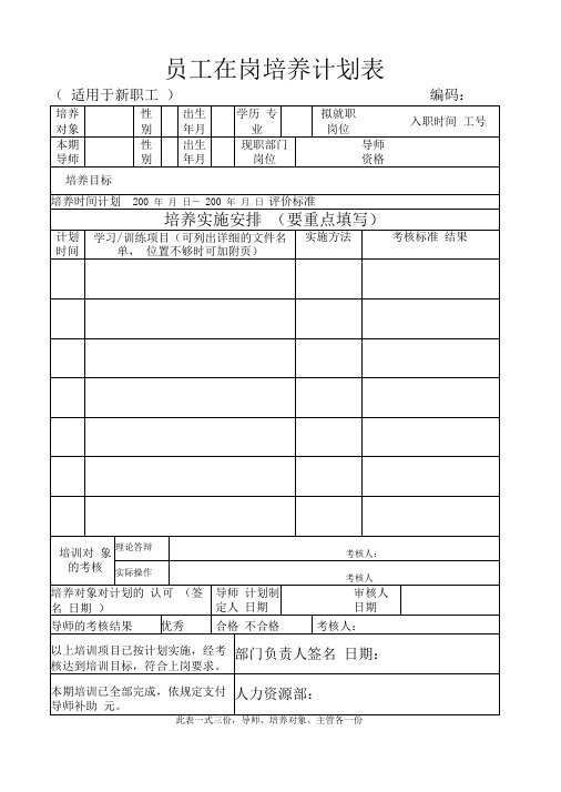 员工在岗培养计划表