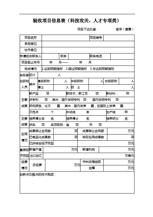 验收项目信息表(科技攻关、人才专项类)