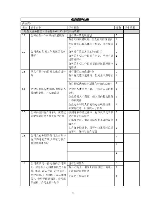 供应商评估表(详细版)