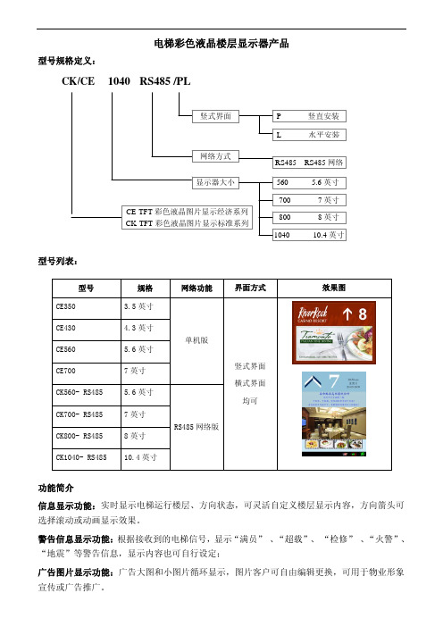 规格书——CK1040 图片机 电梯彩色液晶楼层显示器