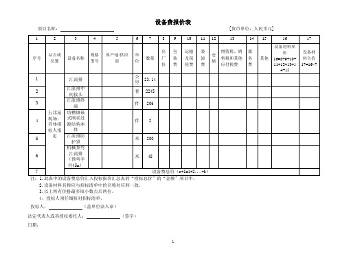 轨道交通建设设备费报价表