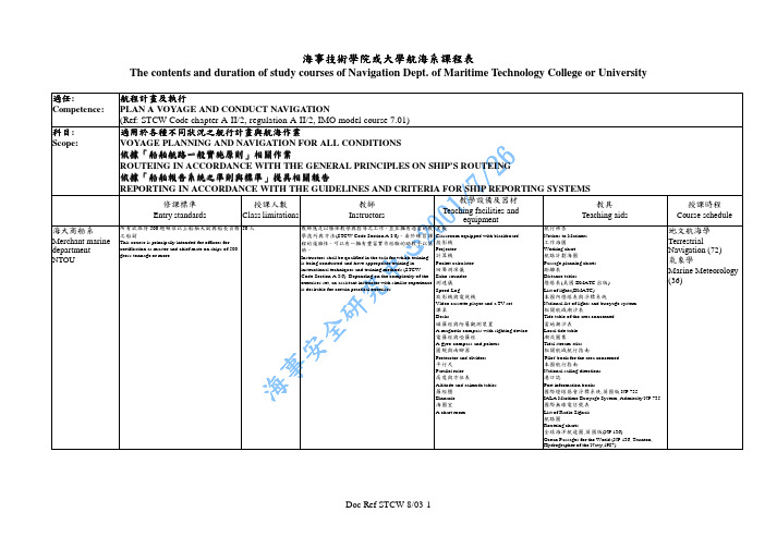 航海专业课程表——英文