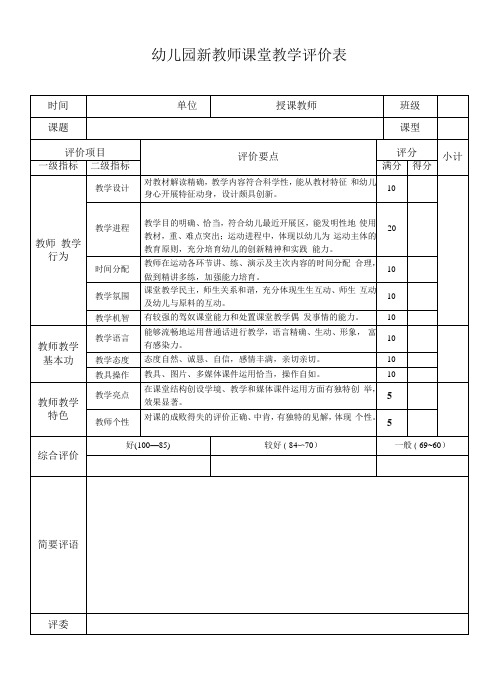 新教师课堂教学评价表模板