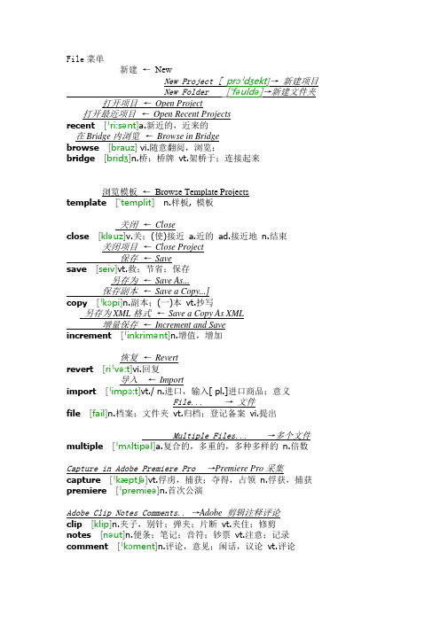 ae中英对照表+音标