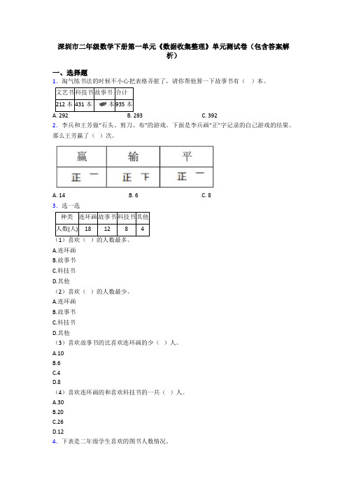 深圳市二年级数学下册第一单元《数据收集整理》单元测试卷(包含答案解析)