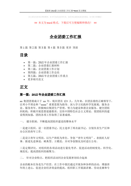 【最新2018】企业团委工作汇报-word范文模板 (15页)