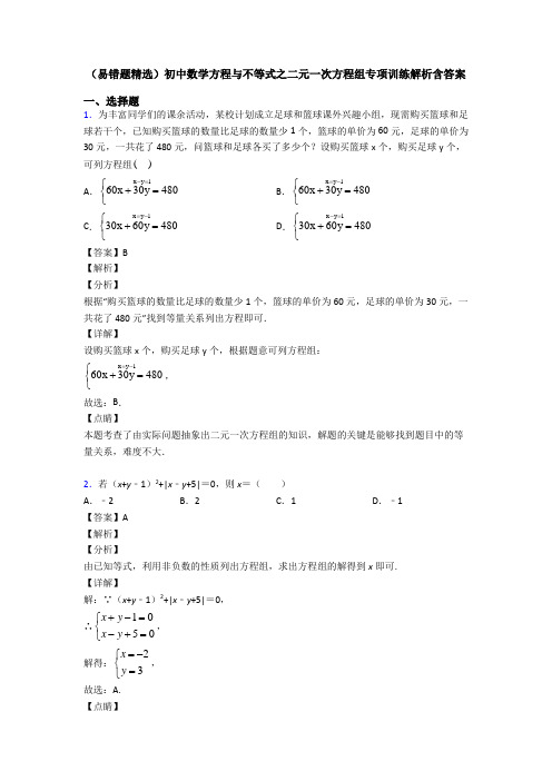 (易错题精选)初中数学方程与不等式之二元一次方程组专项训练解析含答案