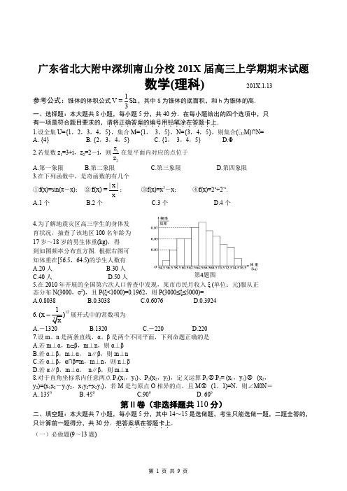 广东省北大附中深圳南山分校高三上学期期末试题数学(理).doc