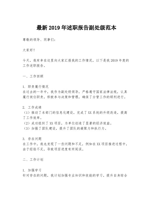 最新2019年述职报告副处级范本