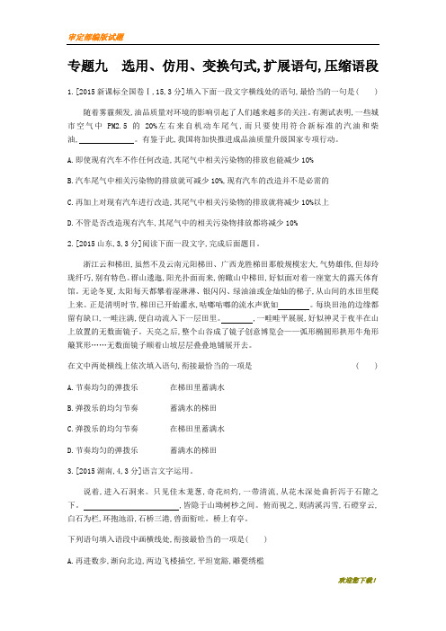 【精品提分练习】高考语文总复习检测：专题九 选用、仿用、变换句式扩展语句压缩语段(习思用)